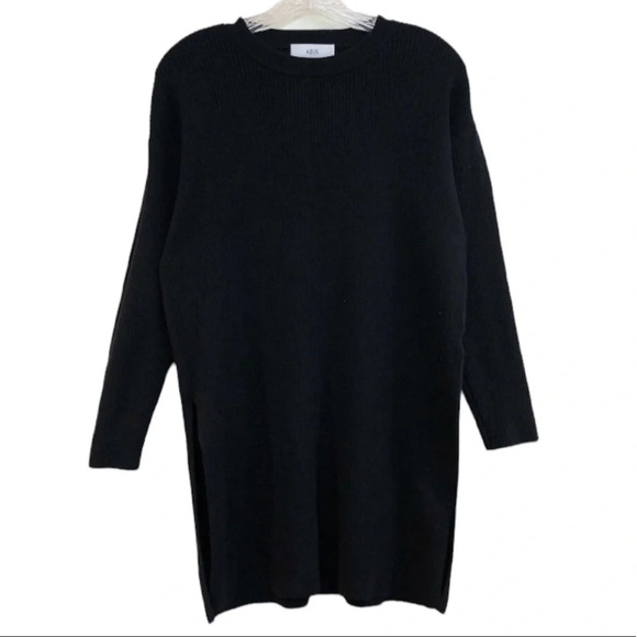 AZUL by Moussy Designer Black Ribbed Knit Pullover Crew Neck Tunic Sweater Small - Picture 1 of 9